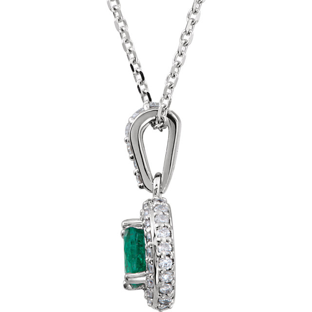 Emerald And 1/4 ct. t.w. Diamond Entourage 14k White Gold 18" Necklace - view 2