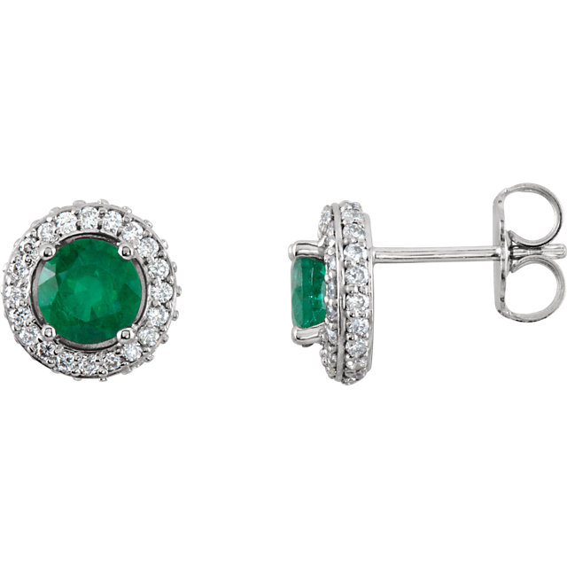 Emerald And 3/8 ct. t.w.  Diamond Entourage 14k White Gold Earrings - view 2