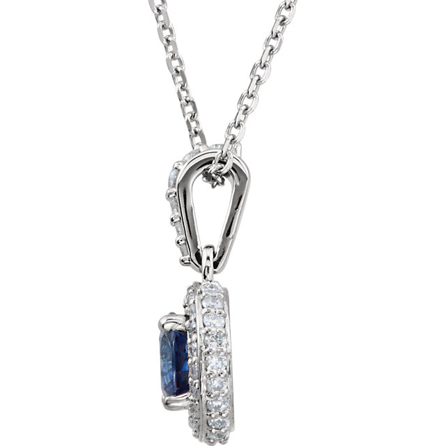 Blue Sapphire And 1/4 ct. t.w. Diamond Entourage 14k White Gold 18" Necklace - view 2