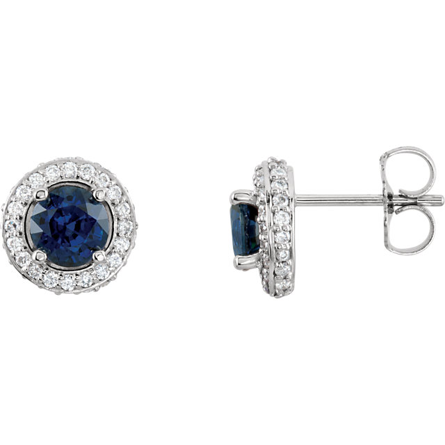 Blue Sapphire And 3/8 ct. t.w. Diamond Entourage Earrings - view 2