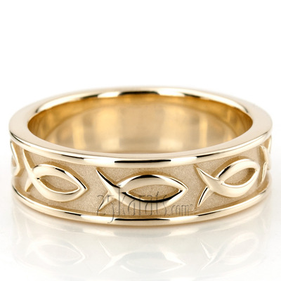 Ichthus Jesus Fish Motif Christian Wedding Band  - view 2 of 8