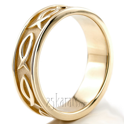 Ichthus Jesus Fish Motif Christian Wedding Band  - view 3 of 8