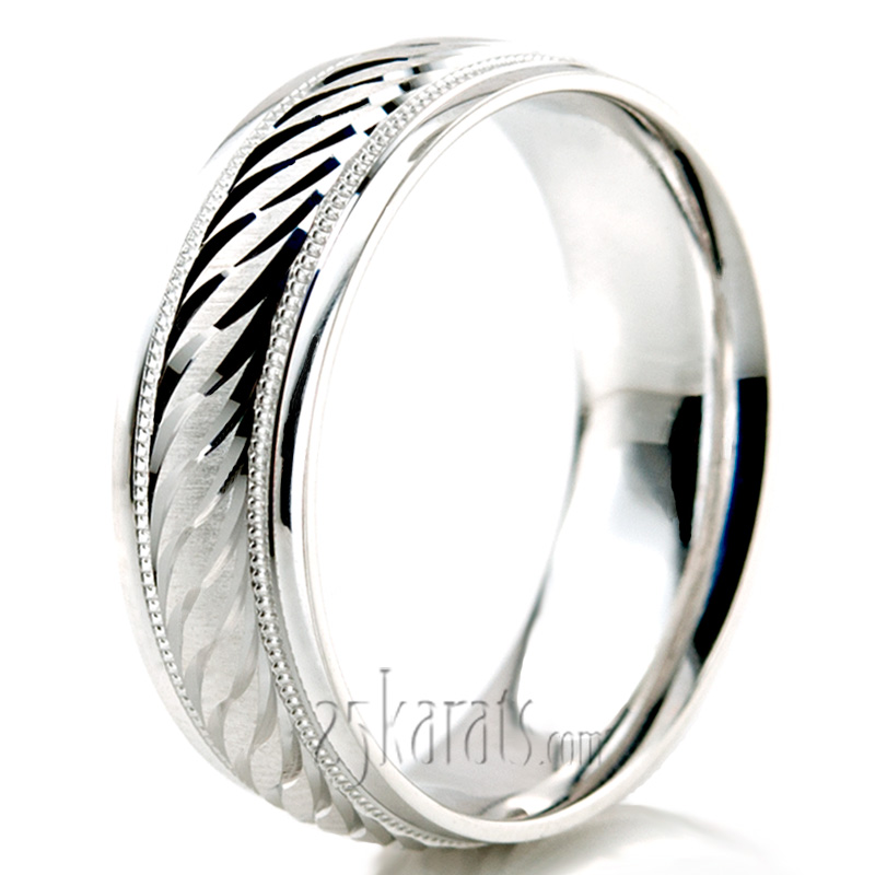 Attractive Brush Finish Fancy Carved Wedding Band  - view 7