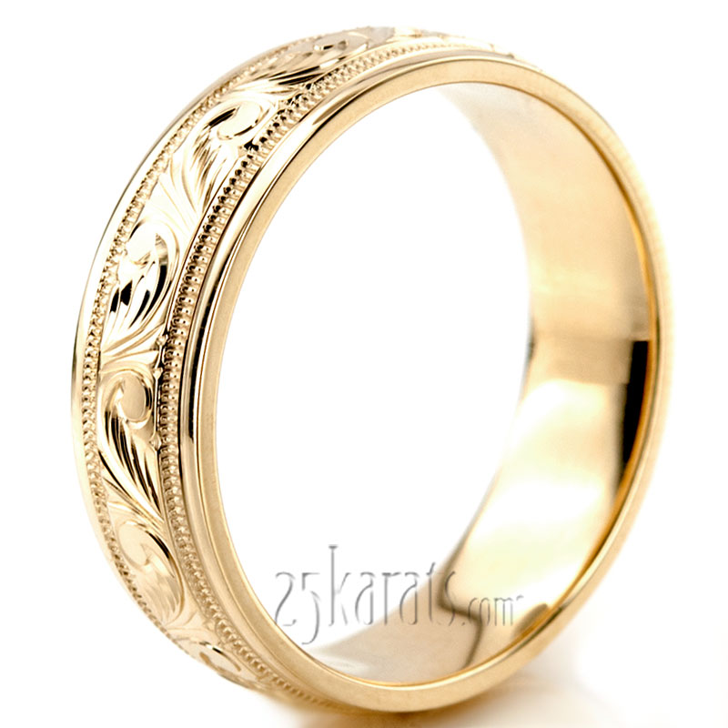 Elegant Hand Engraved Fancy Designer Wedding Band  - view 7