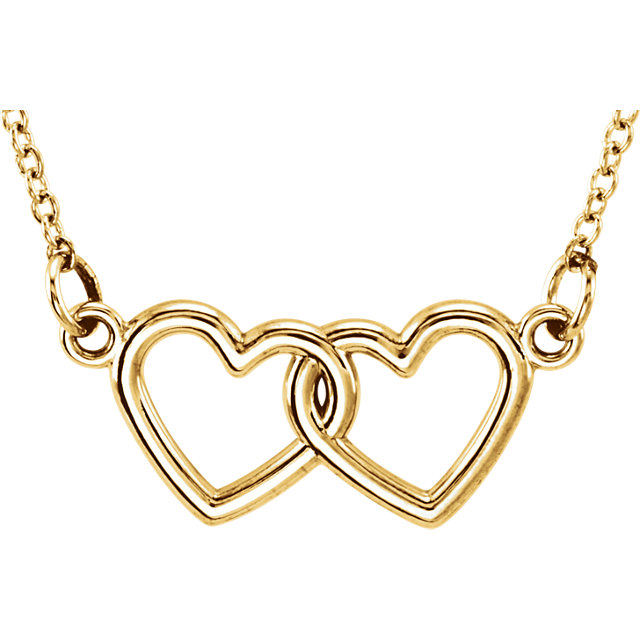 14k Solid Gold Double Heart 18" Pendant - view 2