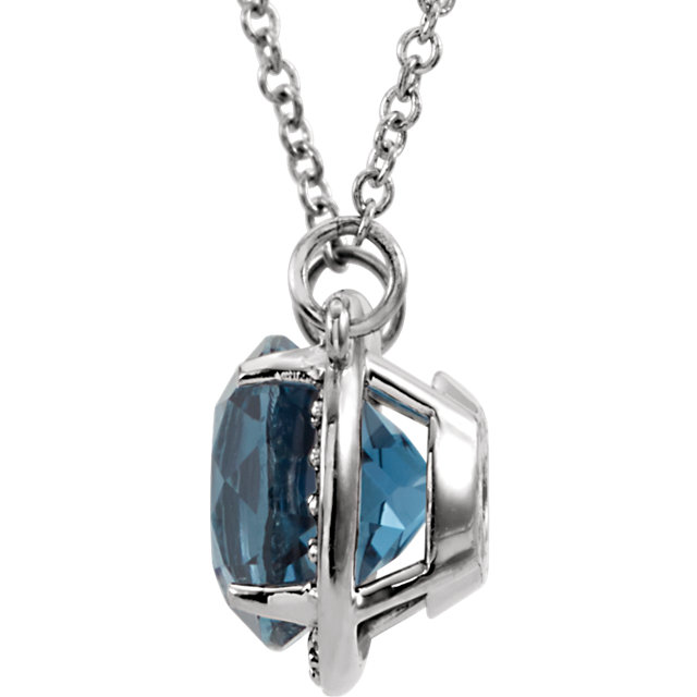 14kt White Gold Blue Topaz And 0.05 CTW Diamond 16" Pendant - view 2