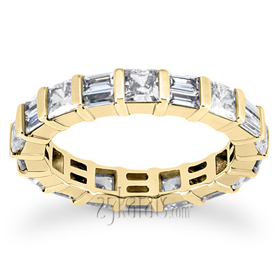 1.62 ct. Princesss Sapphire and Baguette Cut Diamond Eternity Wedding Band - view 2 of 4