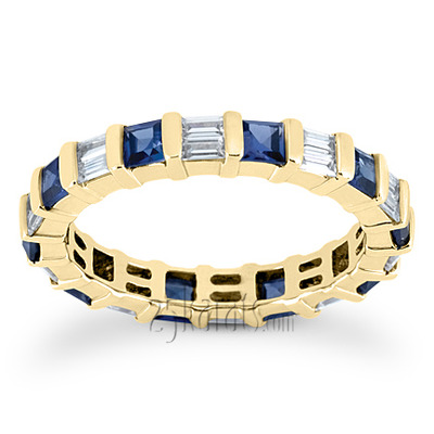 Blue Sapphire & 0.72 ct. t.w. Baguette Diamond Alternating Eternity Band - view 2 of 4