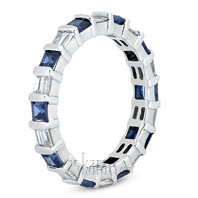 Blue Sapphire & 0.72 ct. t.w. Baguette Diamond Alternating Eternity Band - view 3 of 4