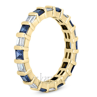 Blue Sapphire & 0.72 ct. t.w. Baguette Diamond Alternating Eternity Band - view 4 of 4