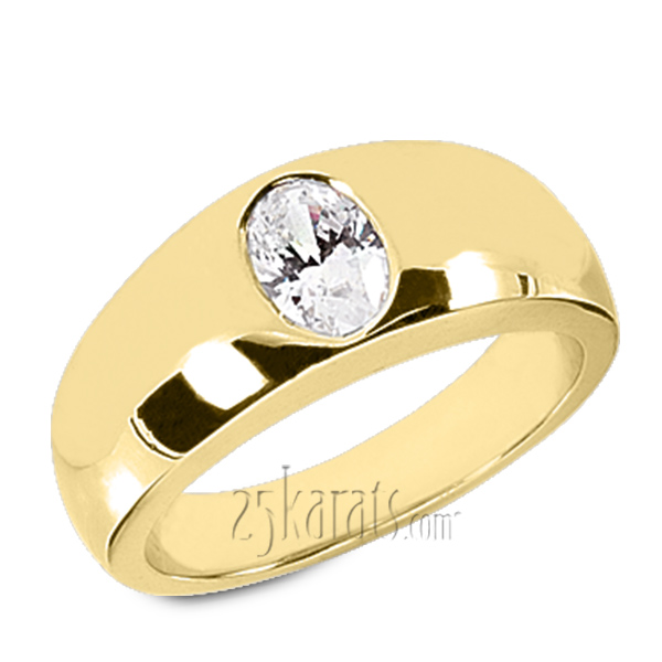 Oval Diamond Solitaire Man Ring (7x5mm) - view 2