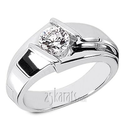 Dazzling Bar Set Round Diamond Solitaire Men Ring (0.75ct) - view 1 of 4