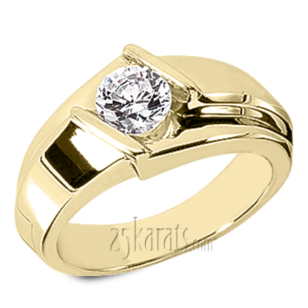 Dazzling Bar Set Round Diamond Solitaire Men Ring (0.75ct) - view 2