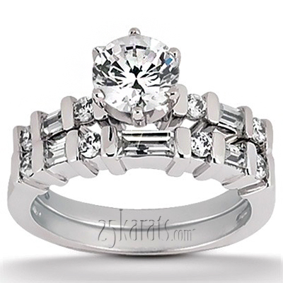 Round and Baguette Cut Bar Set Diamond Wedding Ring (0.34 ct.tw.) - view 1