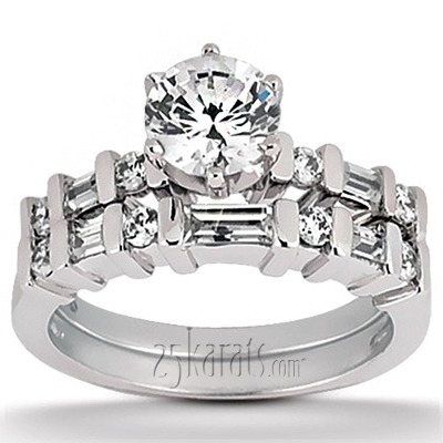 Round and Baguette Cut Bar Set Diamond Wedding Ring (0.34 ct.tw.) - view 1 of 3