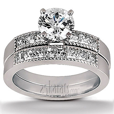 Princesss Cut Channel Set Milgrain Edge Diamond Wedding Ring (0.40 ct.tw.) - view 3