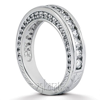 Round Cut Channel Set Ladies Diamond Wedding Band (0.99 ct.tw) - view 2