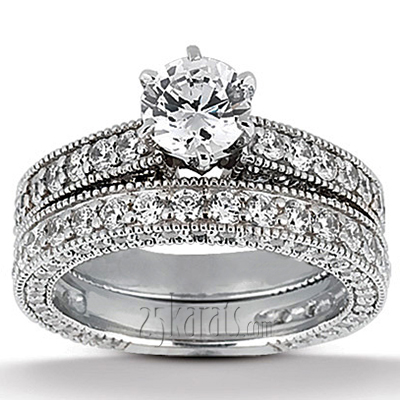 Milgrain Edge Round Cut Prong Set Diamond Wedding Ring (0.95 ct.tw) - view 3