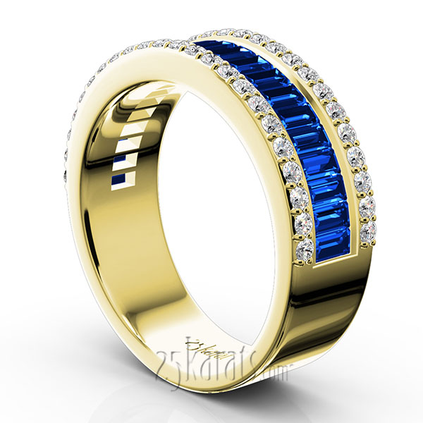 Sapphire Baguette and Brilliant Round Diamond Anniversary Band - view 2