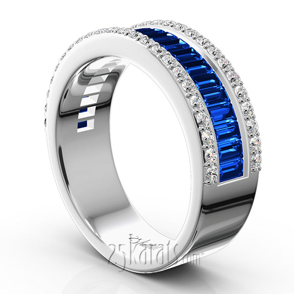 Sapphire Baguette and Brilliant Round Diamond Anniversary Band - view 3