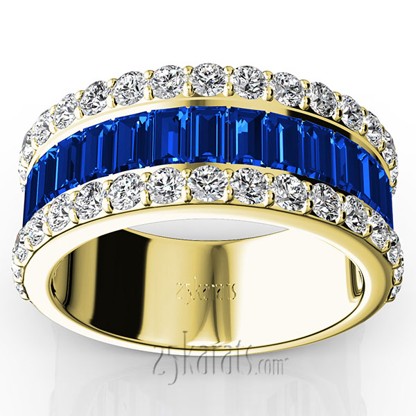 Sapphire Baguette And Round Brilliant Diamond Anniversary Band - view 3