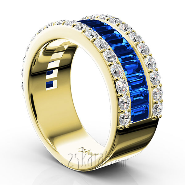 Sapphire Baguette And Round Brilliant Diamond Anniversary Band - view 4