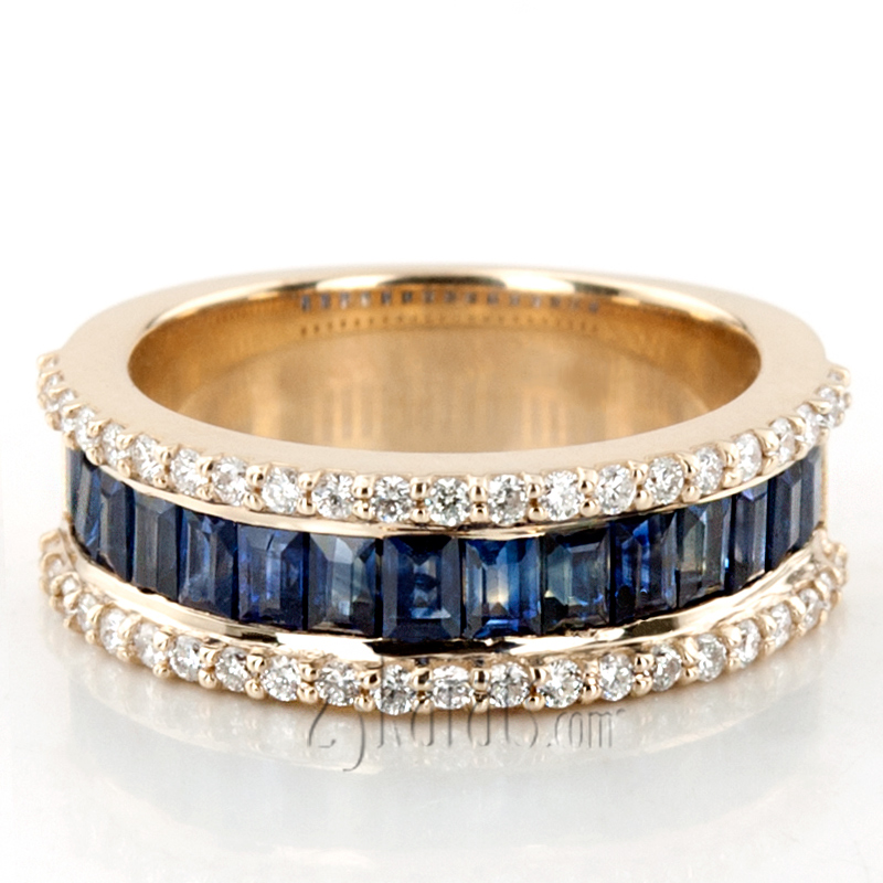 Sapphire Baguette And Round Brilliant Diamond Anniversary Band - view 7