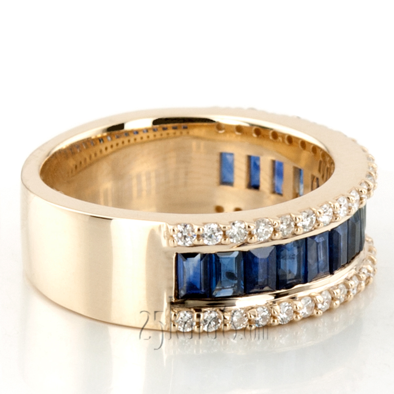 Sapphire Baguette And Round Brilliant Diamond Anniversary Band - view 8