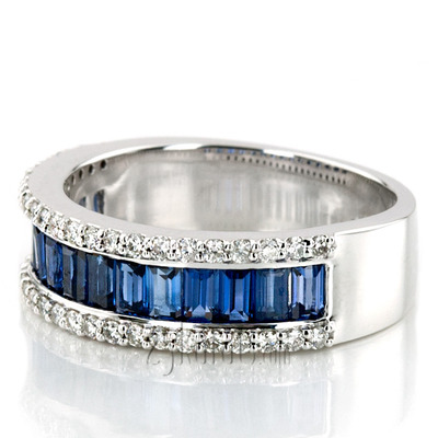 Sapphire Baguette and Brilliant Round Diamond Anniversary Band - view 5 of 8