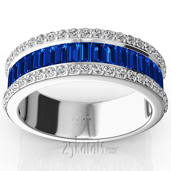 Sapphire Baguette and Brilliant Round Diamond Anniversary Band - view 7