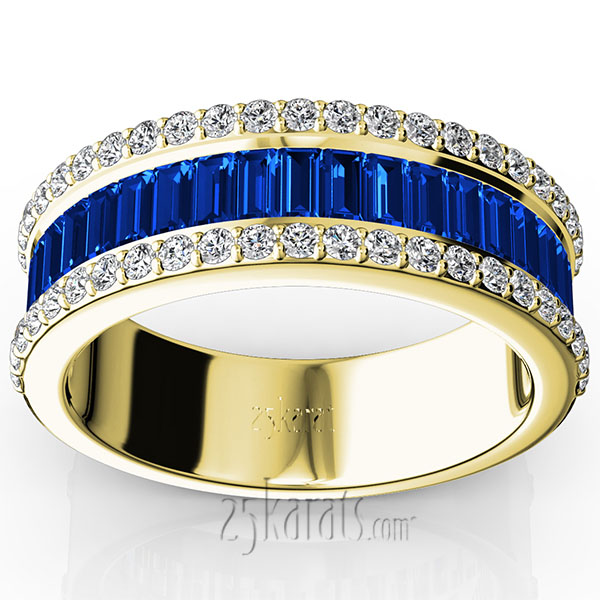 Sapphire Baguette and Brilliant Round Diamond Anniversary Band - view 8