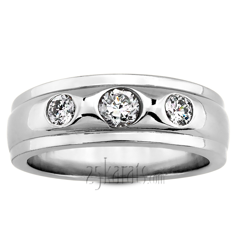 0.60 ct. Bezel Set Three Stone Diamond Men's Ring - view 2