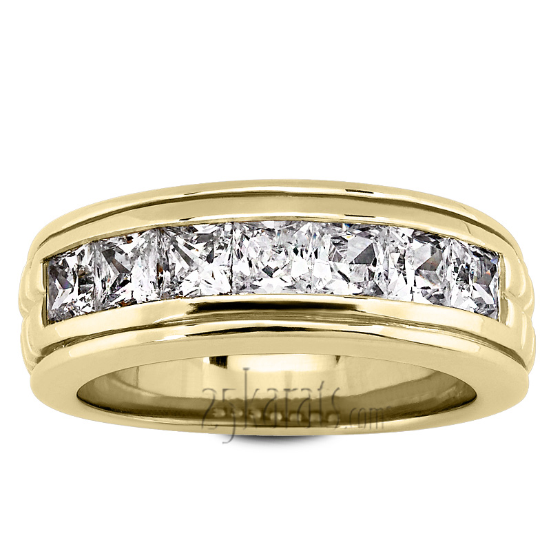 7-Stone Modern Princess Cut Diamond Man Ring (2.10 ct.tw) - view 3