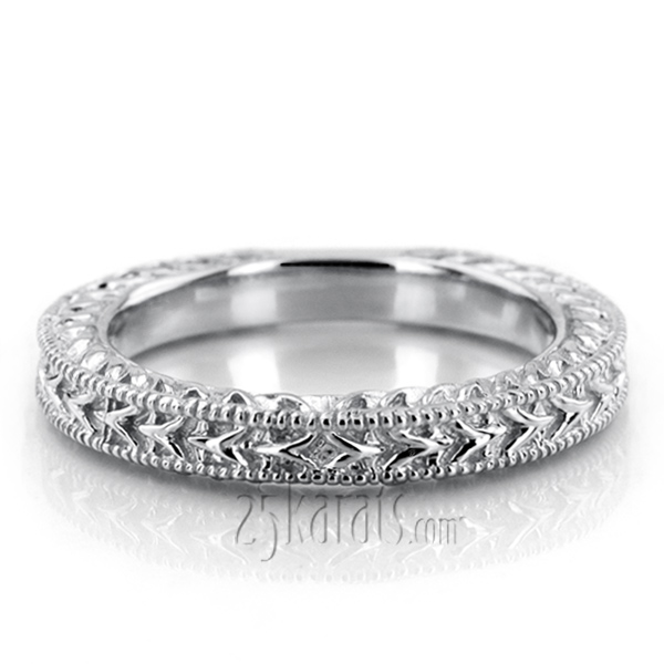 Hand Engraved Vintage Wedding Ring with Filigree and Milgrain - view 4