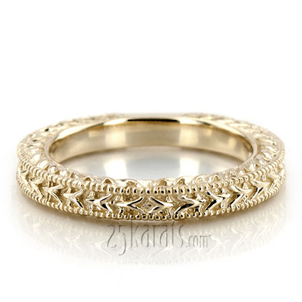 Hand Engraved Vintage Wedding Ring with Filigree and Milgrain - view 5