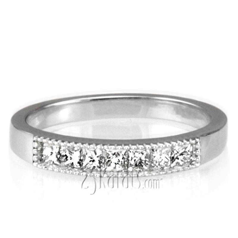 Princesss Cut Channel Set Milgrain Edge Diamond Wedding Ring (0.40 ct.tw.) - view 4