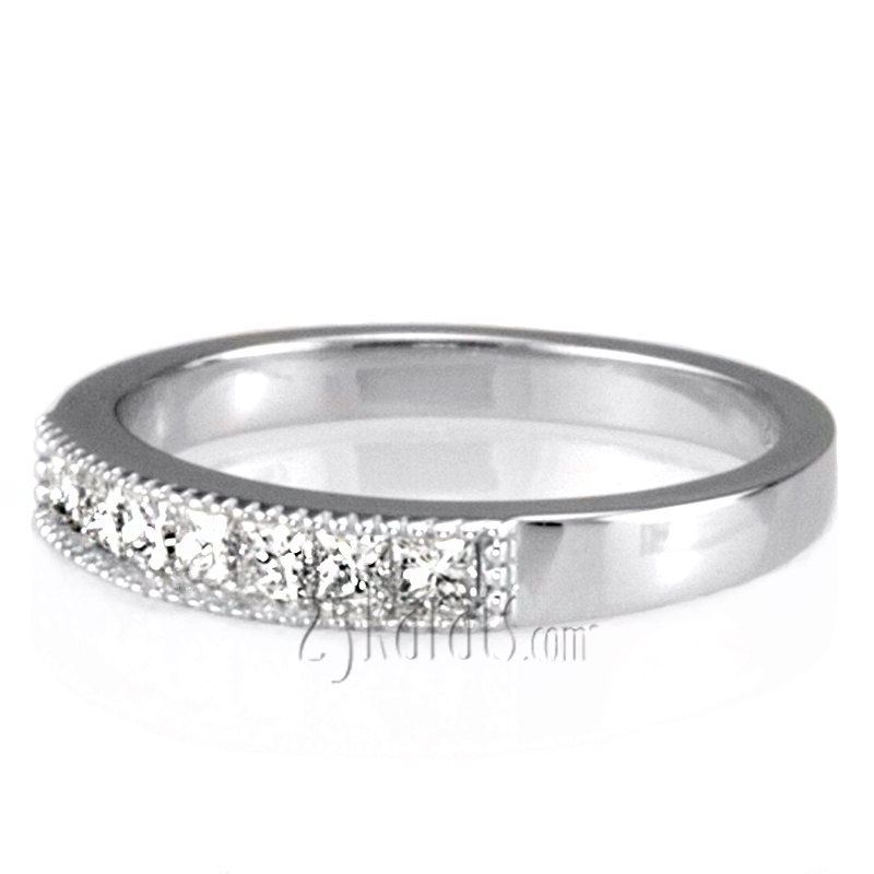 Princesss Cut Channel Set Milgrain Edge Diamond Wedding Ring (0.40 ct.tw.) - view 5