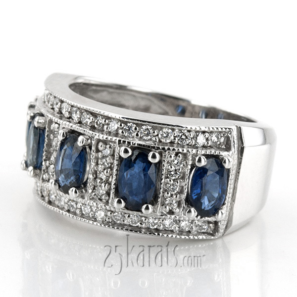 Oval Sapphire and Diamond Women Ring (3/8 ct. tw.) - view 2