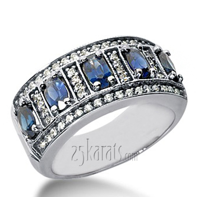 Oval Sapphire and Diamond Women Ring (3/8 ct. tw.) - view 3