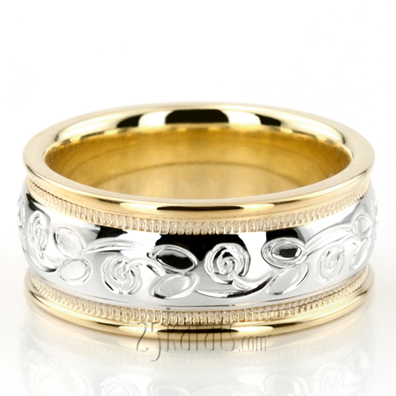 Refined Floral Carved Wedding Band  - view 4