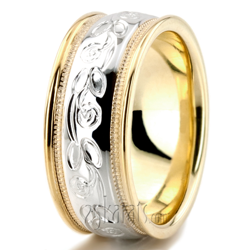 Refined Floral Carved Wedding Band  - view 5