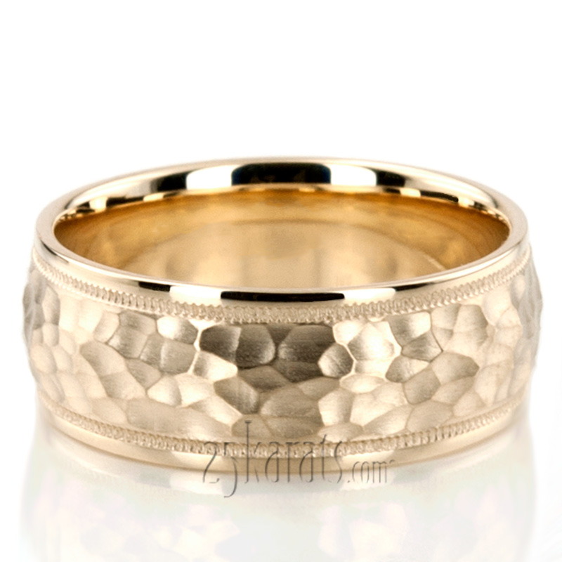 Elegant Hammer Carved Design Wedding Ring  - view 5