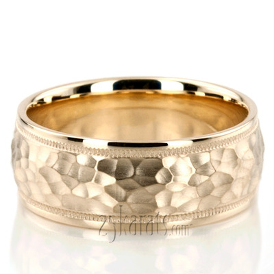 Elegant Hammer Carved Design Wedding Ring  - view 5 of 7