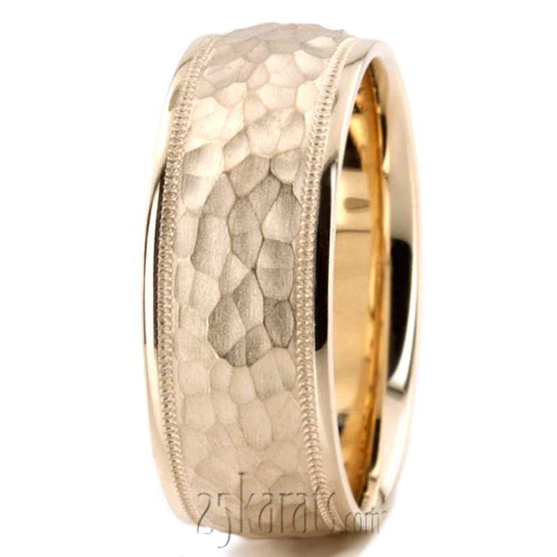 Elegant Hammer Carved Design Wedding Ring  - view 6