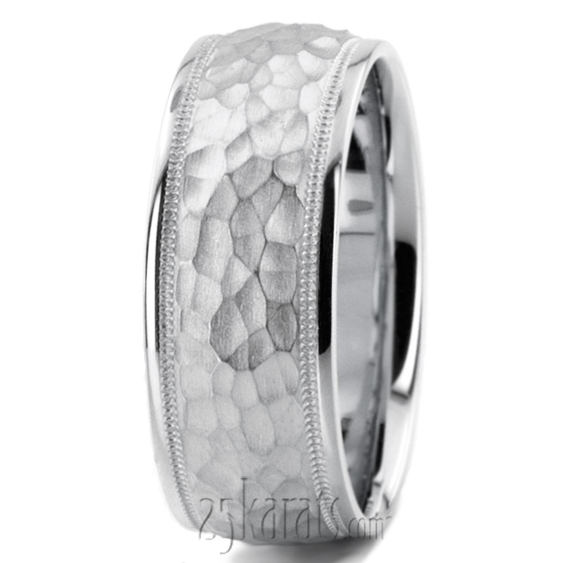 Elegant Hammer Carved Design Wedding Ring  - view 7