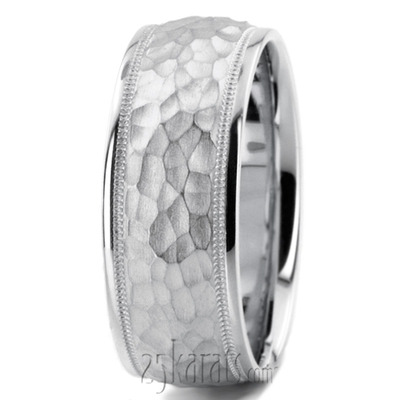 Elegant Hammer Carved Design Wedding Ring  - view 7 of 7