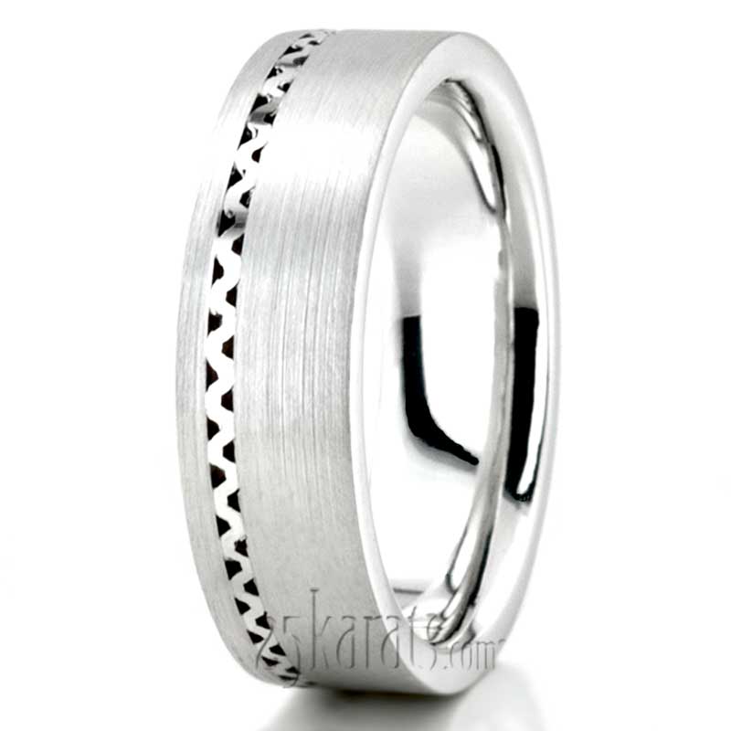 Wave Motif Satin Basic Designer Wedding Band  - view 2