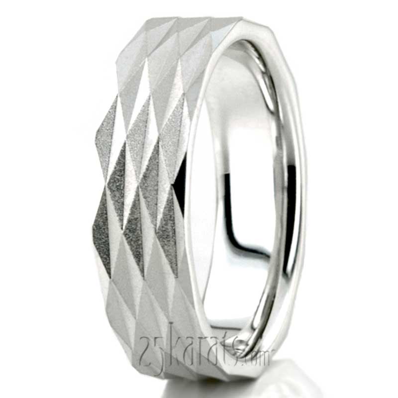 Modern Ridged Wire Matte Finish Wedding Ring  - view 3