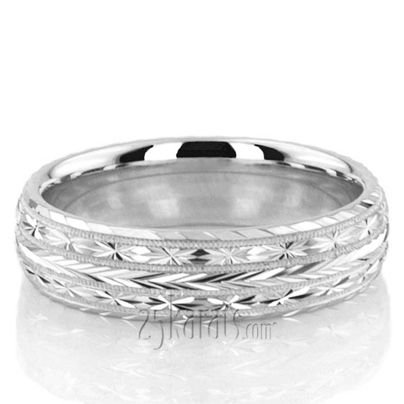 Extravagant Grooved Hand Engraved Wedding Ring  - view 2