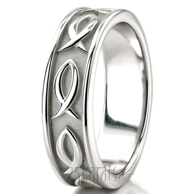 Ichthus Jesus Fish Motif Christian Wedding Band  - view 4 of 8